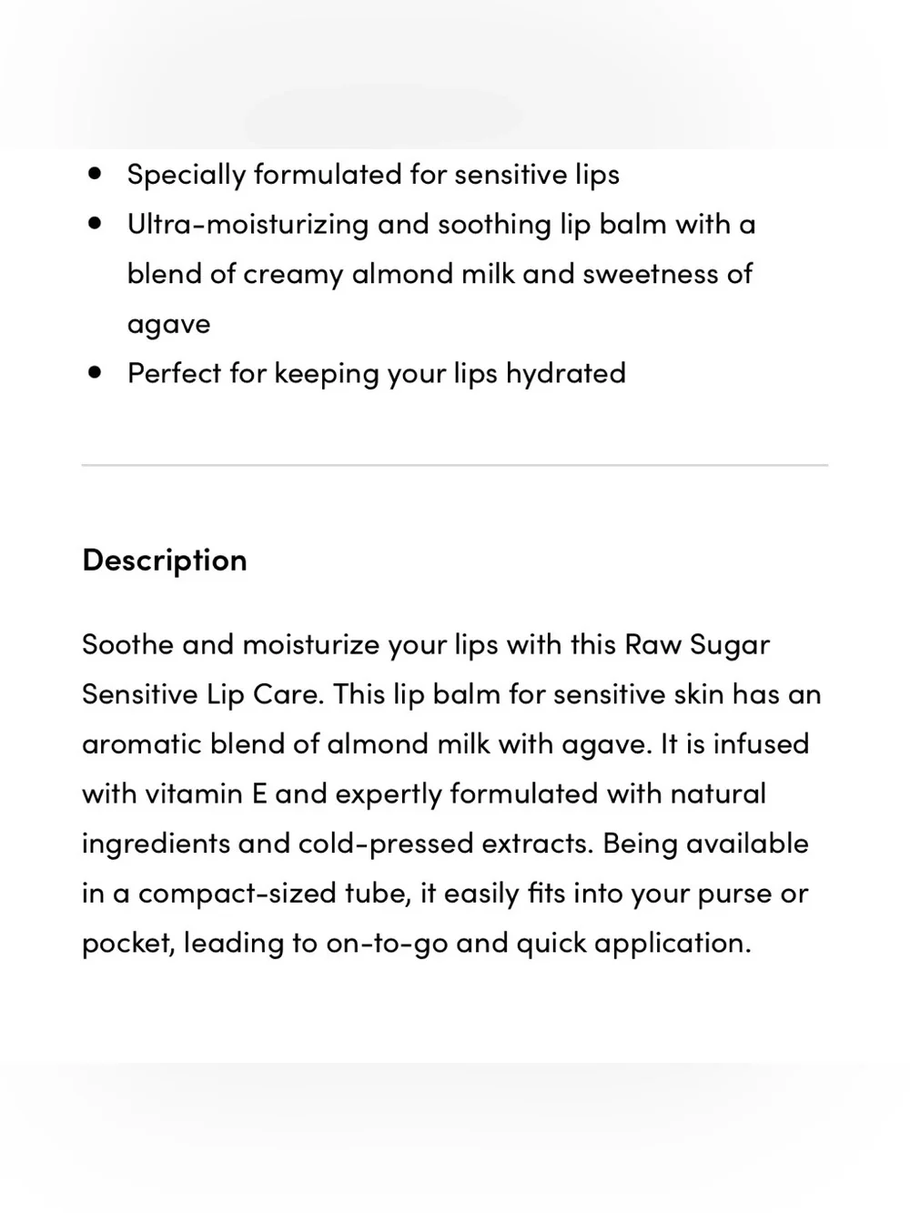 Raw Sugar Lip Love Soothing Lip Balm Almond Milk Agave for Sensitive Skin